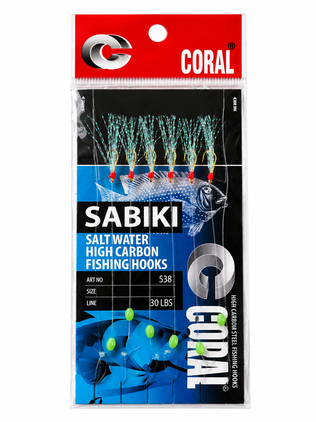 Sabiki rig - 6 hooks (30Ib) Blue